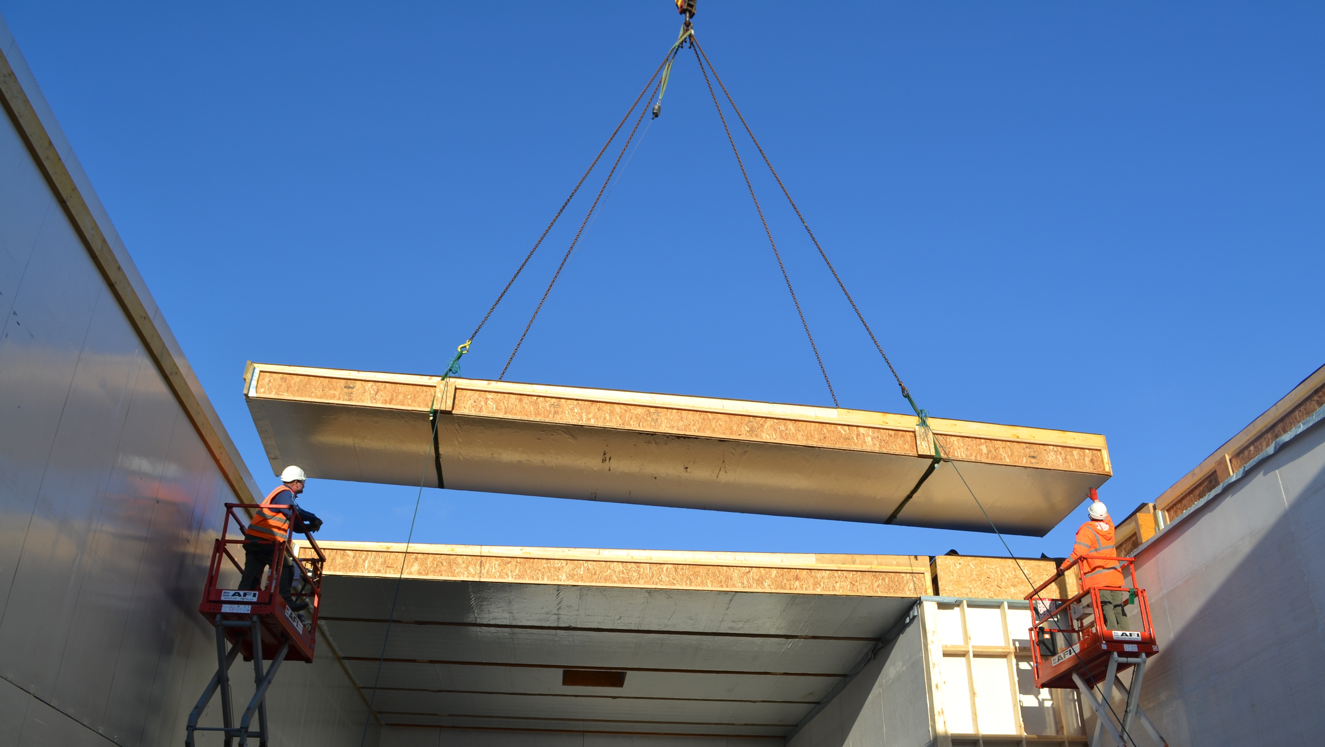 Offsite manufactured roofing panel installation